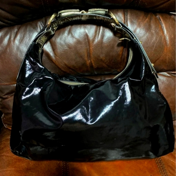 AUTH GUCCI BLACK PATENT LEATHER MEDIUM HORSEBIT HOBO HANDBAG EUC - Picture 16 of 16